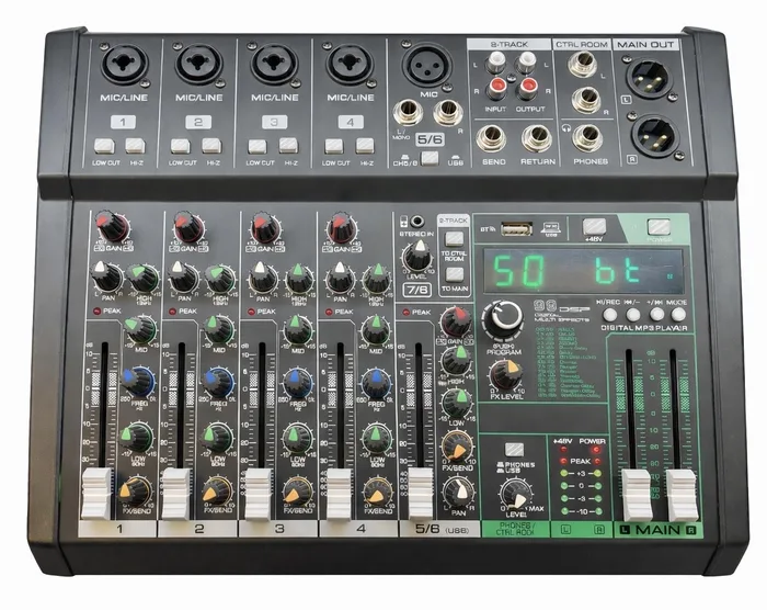 מיקסר לרמקול 8 ערוצים מקצועי SW-UM08– בלוטות’,99 אפקטים DSP, USB, פודקאסט והקלטה