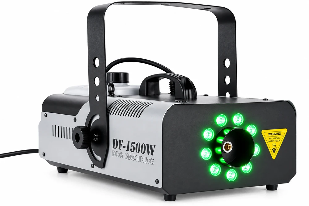 מכונת עשן מקצועית 1500W עם 9 נורות 3W LED