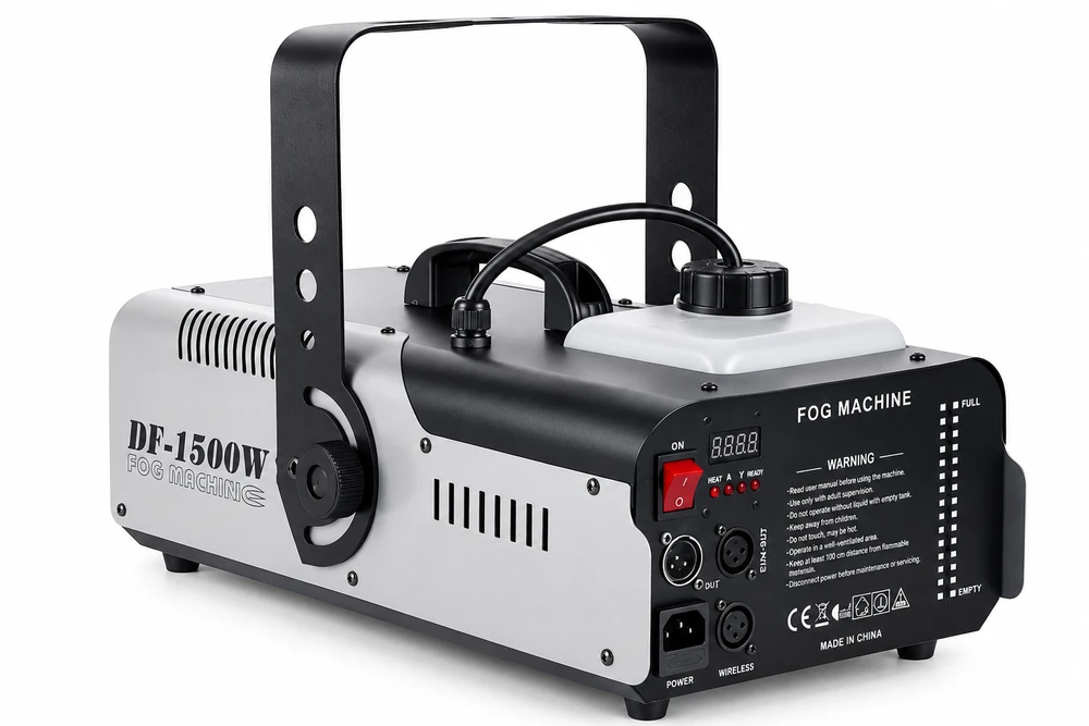 מכונת עשן מקצועית 1500W עם 9 נורות 3W LED