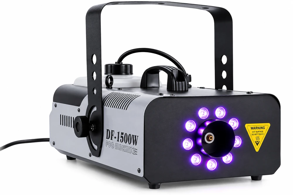 מכונת עשן מקצועית 1500W עם 9 נורות 3W LED