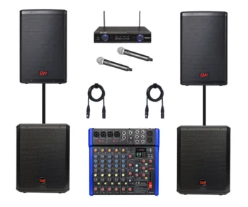 מערכת הגברה 12 אינץ' ממותג SW עם סאבים תואמים עד 250 איש