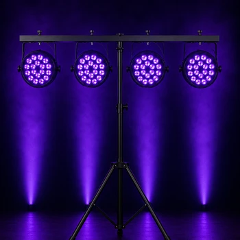סט תאורת UV מקצועית – 4 פנסים מתכת Slim Par LED UV 18×10W + סטנד תאורה מסיבי ממתכת